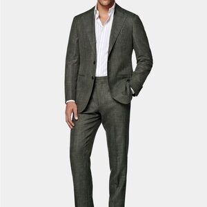 Suit Supply Dark Green Havana Suit | Summer 100% Linen | Size 44L | Mint